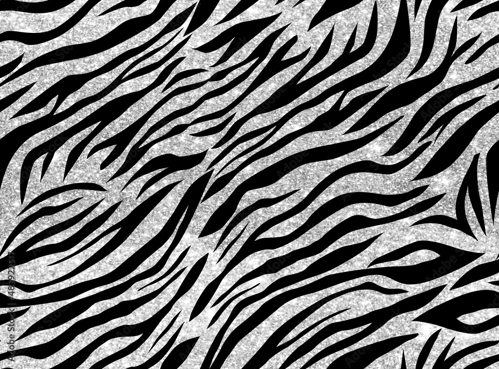 Fototapeta premium Silver Glitter Shiny Zebra Stripes Abstract Seamless Pattern Perfect for Allover Fabric Print or Wrapping Paper Trendy Chic Colors