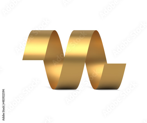 Metallic golden twist swirl confetti ribbon 3d template realistic vector illustration