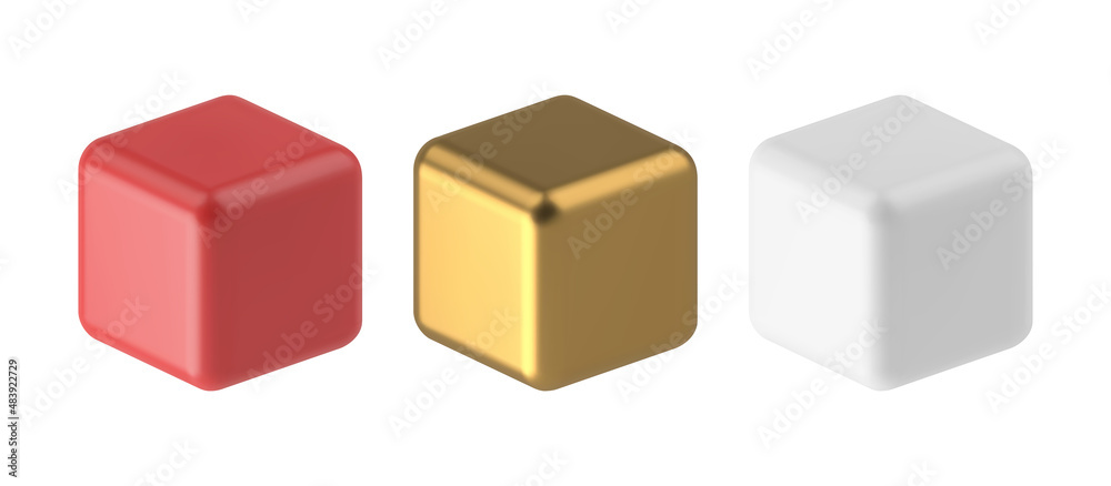 Obraz premium Realistic square cubes with soft corners collection 3d template vector illustration