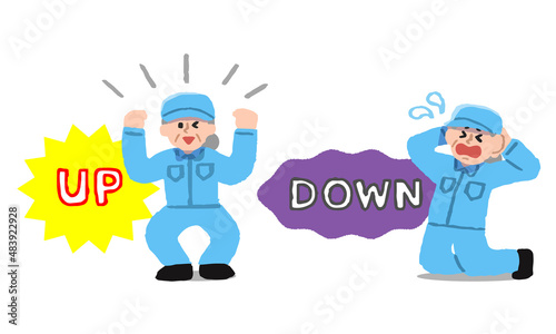 UPして喜ぶDOWNして困るシニア女性作業員イラストセット