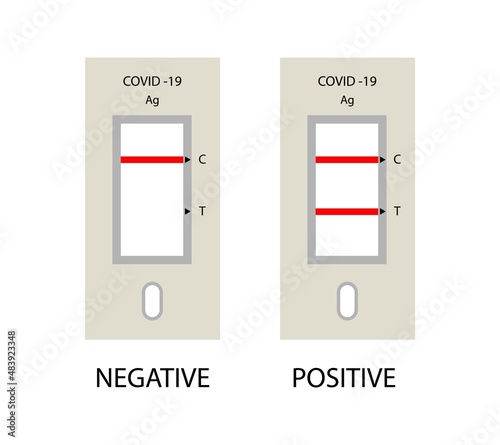 Covid rapid test kit. Guidelines for the rapid PCR test for coronavirus. Positive, negative, results.Medical test for covid-19. Set of icons in simple vector outline style