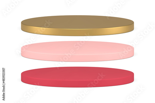 Set realistic slim cylinder museum podium pedestal exhibition marketing advertising product vector