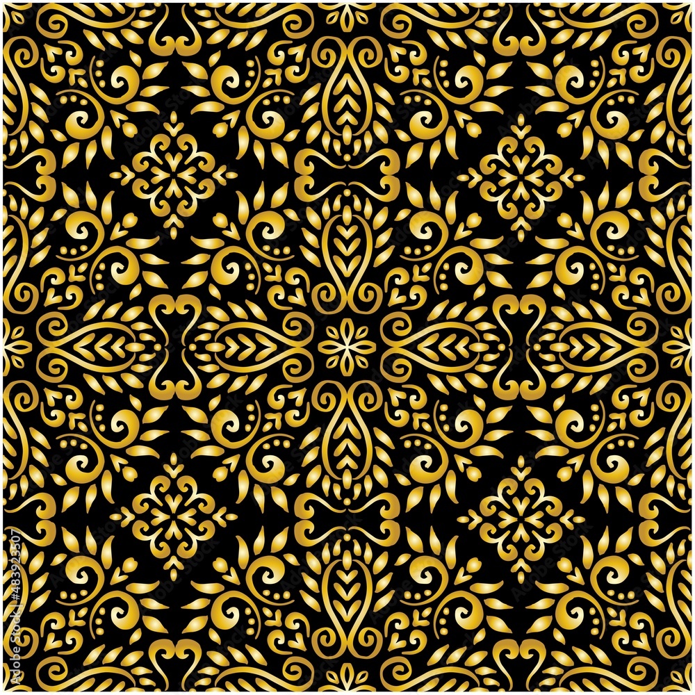 Gold mandala seamless pattern floral ornament