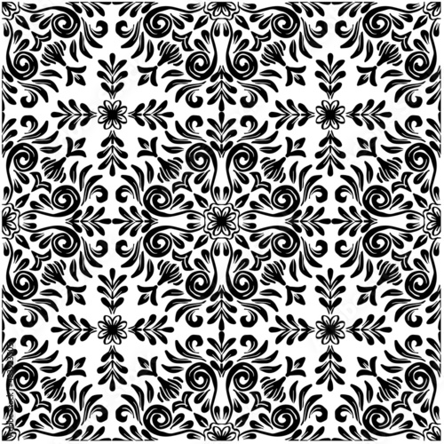 Mandala seamless pattern floral ornament on black and white