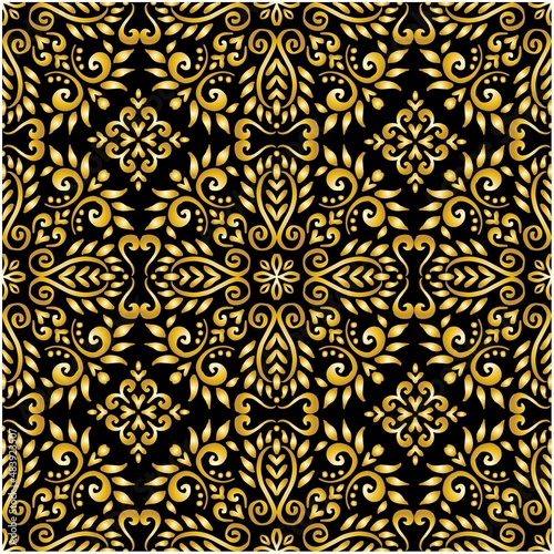 Gold mandala seamless pattern floral ornament