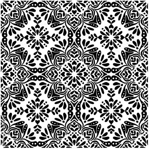 Mandala seamless pattern floral ornament on black and white