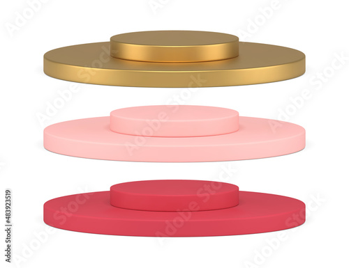 Collection realistic circle pedestal with podium level for marketing product presentation 3d vector