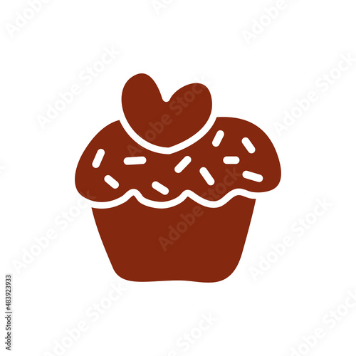Icono plano cupcake con corazón en color marrón