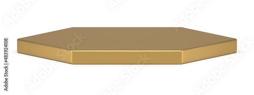 Realistic golden six sides hexagonal geometric figure stage pedestal level 3d decorative vector