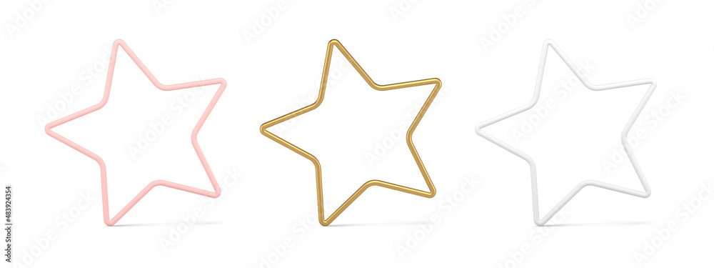 Collection realistic outline star metallic shape symbol achievement honor success 3d template vector Collection realistic outline star metallic shape symbol achievement honor success 3d template vector