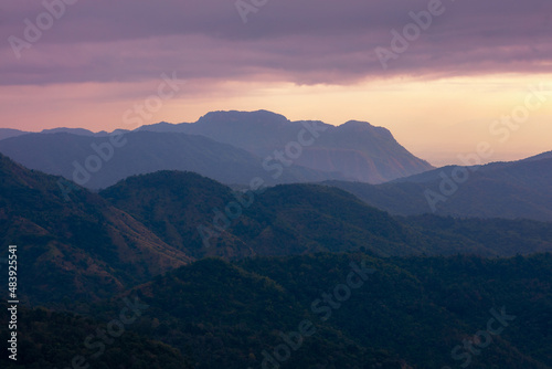 Phu Thap Boek, The beautiful nature of mountain at Phetchabun. Sunset at Phu Man Khao, High mountain located at Lom Kao district.  Mountain in mist of Thailand. © molpix