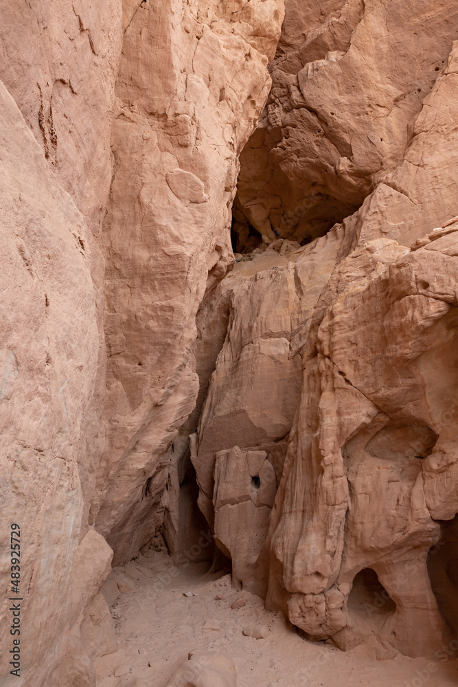 Cave  high in the rock in Timna National Park near Eilat, southern Israel.