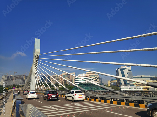 The new bridge connecting the traditional old and new hi tech regions of Hyderabad city in India