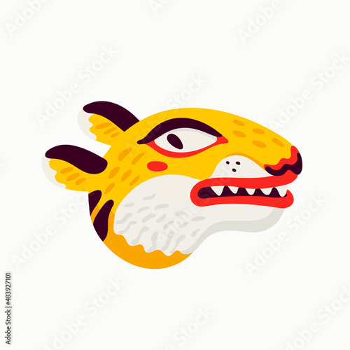 Tiger vector head, cartoon tiger funny face on white background.