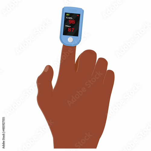 oxygen measuring device on the finger, color vector isolated cartoon-style illustration