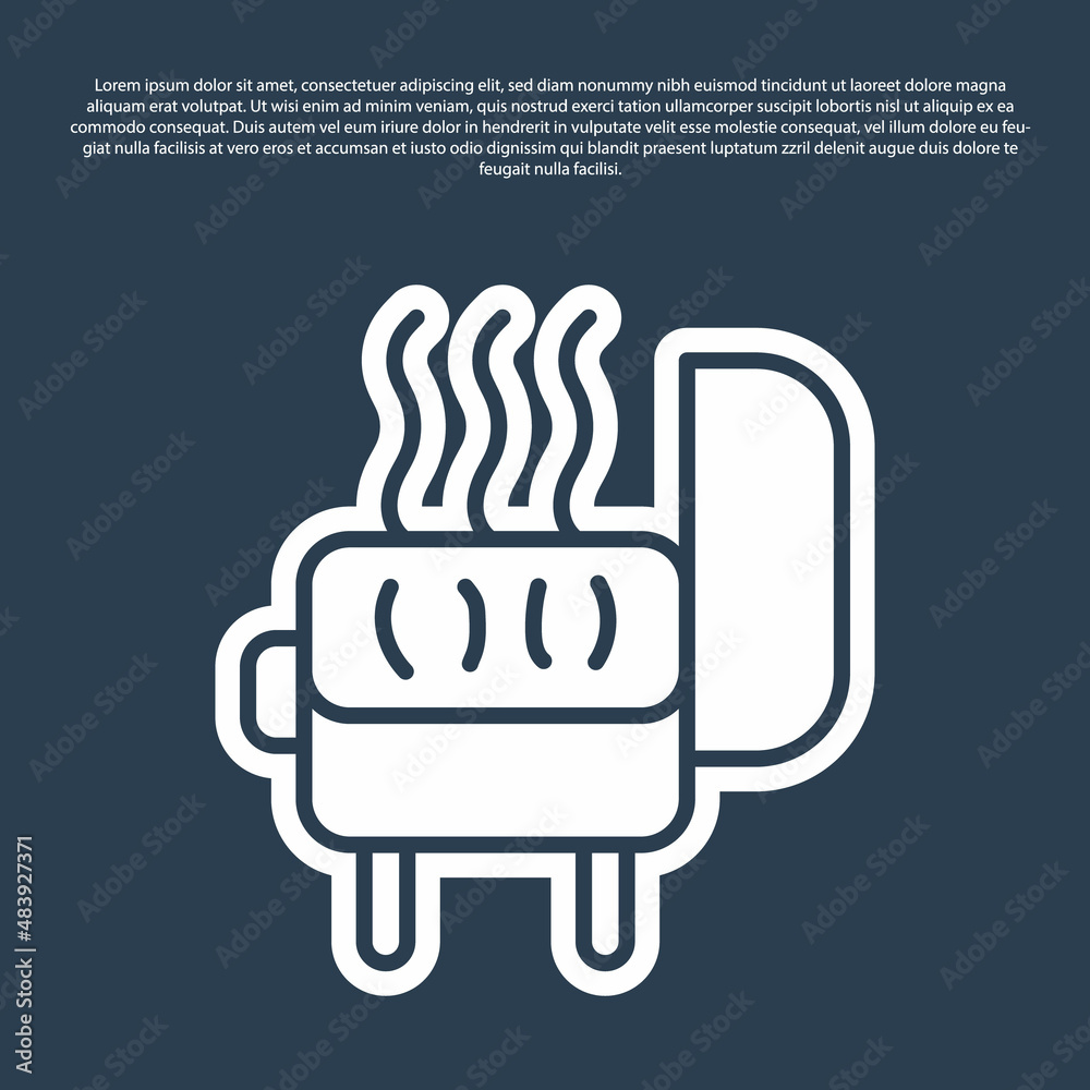 Obraz premium Blue line Barbecue grill icon isolated on blue background. BBQ grill party. Vector