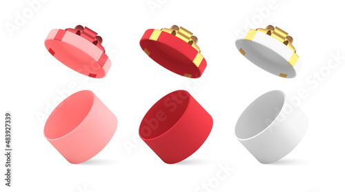 Set of cute multicolored circled festive gift boxes with open cap for desired present package vector