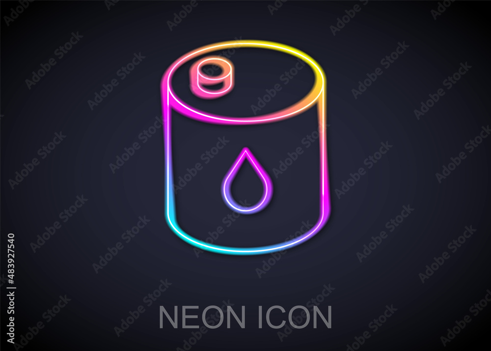 Glowing neon line Barrel oil icon isolated on black background. Vector Glowing neon line Barrel oil icon isolated on black background. Vector