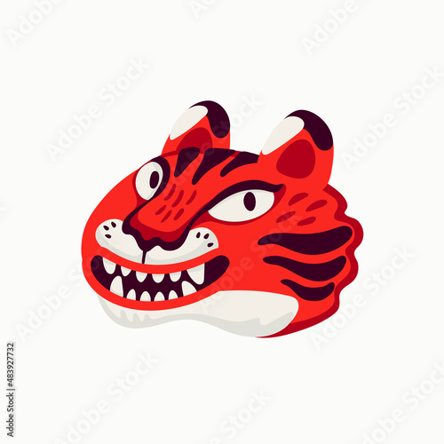 Tiger vector head, cartoon tiger funny face on white background.