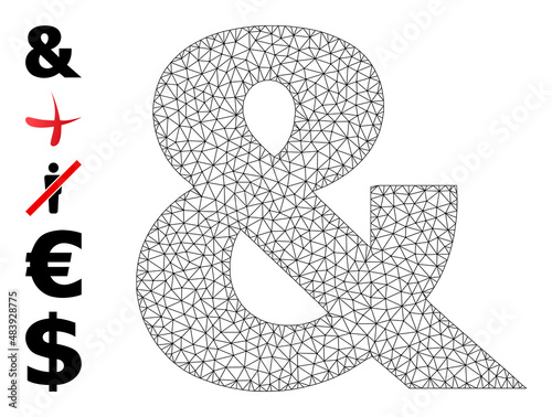 Vector ampersand symbol mesh icon structure. Abstract flat mesh ampersand symbol, created from flat mesh. photo