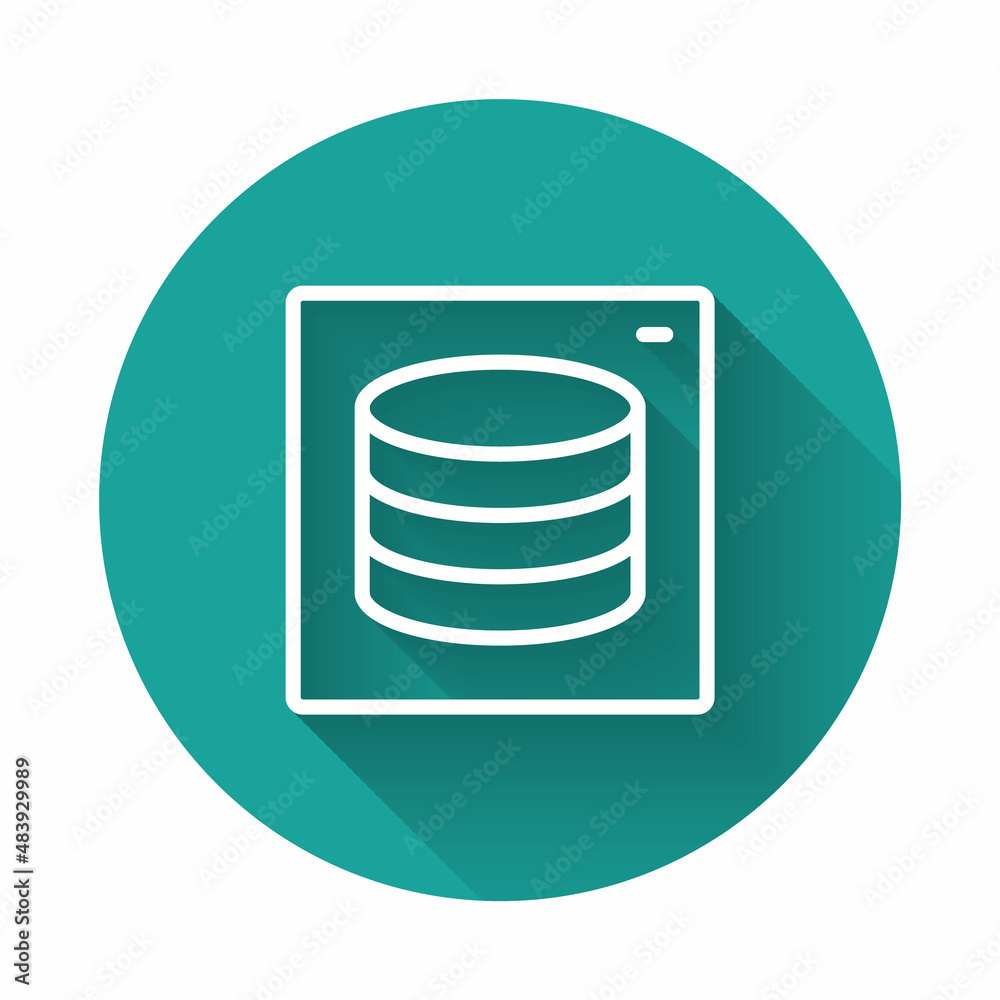 White line Server, Data, Web Hosting icon isolated with long shadow background. Green circle button. Vector White line Server, Data, Web Hosting icon isolated with long shadow background. Green circle button. Vector