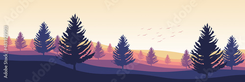 mountain landscape with forest silhouette flat design vector good for wallpaper, backdrop, background, web banner, and design template