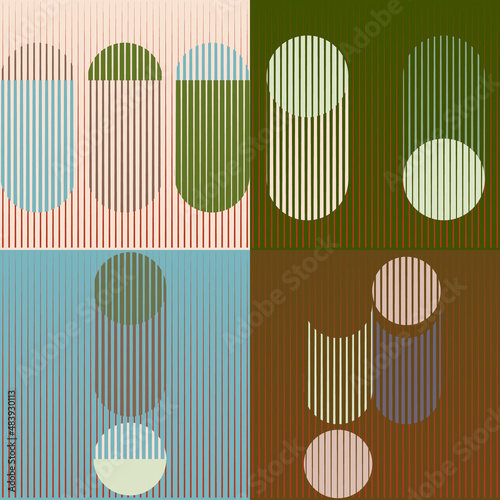Rectangle Logo with lines, circles, ovals .Modern art design .Black Vector stripes .Straight speed lines .Geometric shape. Wall art .
