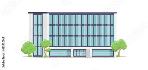 Modern business center panoramic glass windows isometric vector illustration. Downtown metropolis office commercial corporate building exterior isolated. Urban construction decorative design facade