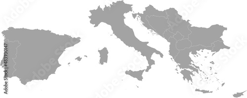Gray Map of South Europe countries