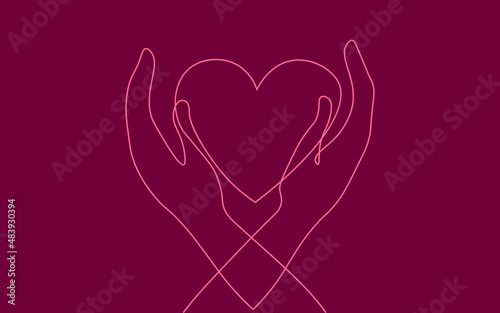 Fundraising giving heart symbol money hand. Continuous one line draw sketch art. Charity volunteer giving donate social project. Finance funding vector illustration