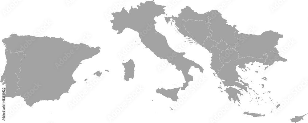 Black Map of Gibraltar  within the gray map of South Europe