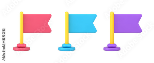 Collection multicolored flags rack fixing for standing decorative design 3d icon vector illustration