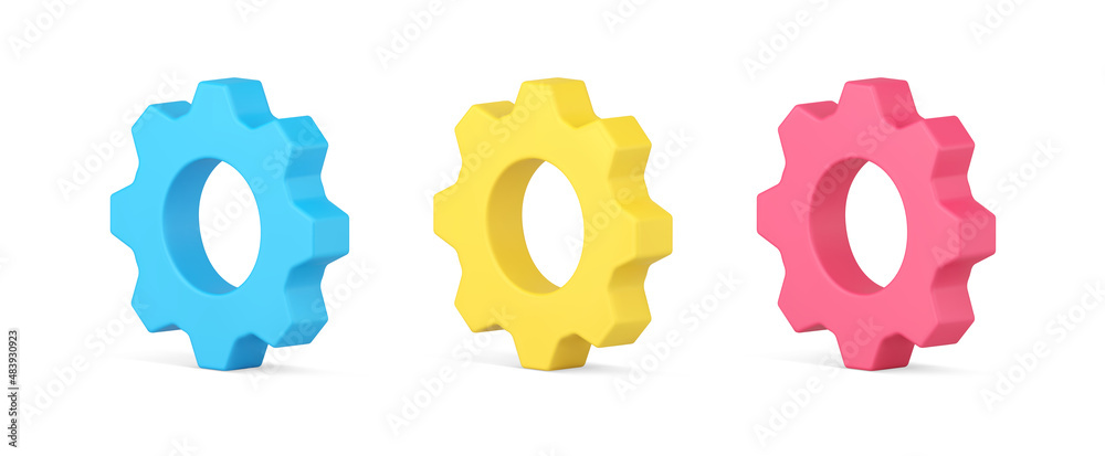 Collection multicolored machinery gear mechanism 3d template isometric vector illustration - obrazy, fototapety, plakaty 