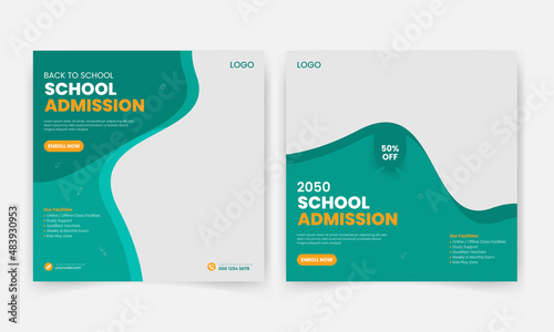 Set of back to school admission open social media post or web banner template or squire flyer design, editable vector 