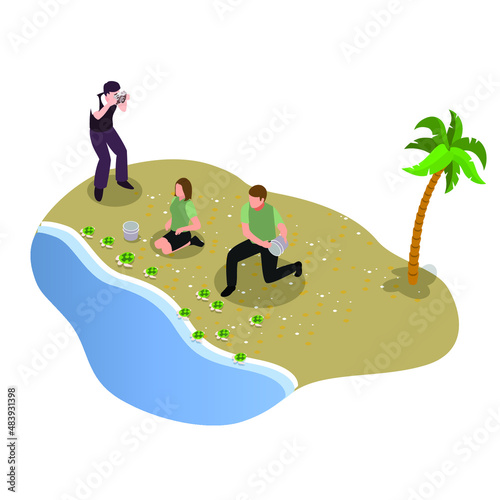 Baby Sea Turtle Release isometric 3d vector concept for banner, website, illustration, landing page, flyer, etc.