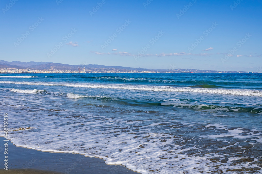 Wavy sea at Lady's mile beach, Limassol, Cyprus 