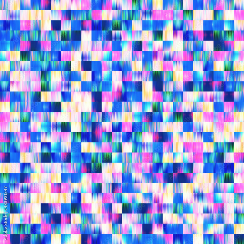 Optical low poly pixel grid dye blur texture background. Seamless washed out geometric ombre effect. 80s style retro square shape pattern. High resolution funky beach wear fashion textile tile. Optical low poly pixel grid dye blur texture background. Seamless washed out geometric ombre effect. 80s style retro square shape pattern. High resolution funky beach wear fashion textile tile.