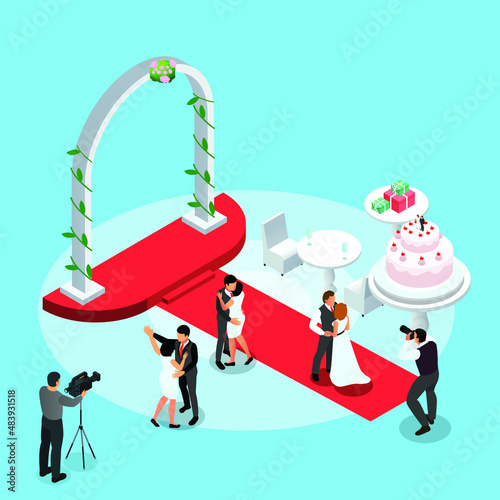 Slow dance on a wedding party isometric 3d vector concept for banner, website, illustration, landing page, flyer, etc.