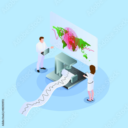 Geologist measuring earthquake isometric 3d vector concept for banner, website, illustration, landing page, flyer, etc.