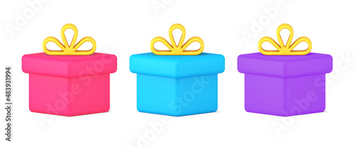 Collection simple multicolored paper containers wrapped cardboard holiday present storage 3d icon