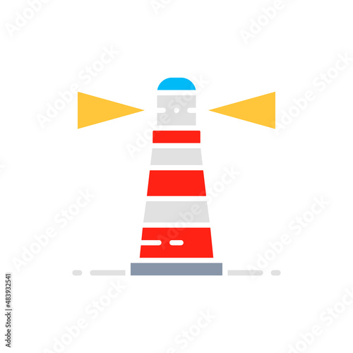 Vector lighthouse, beacon, warning sign, navigation, seamark white line icon.