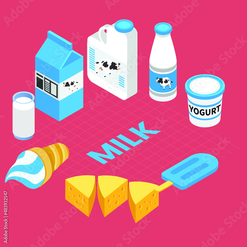 Dairy products isometric 3d vector concept for banner, website, illustration, landing page, flyer, etc.
