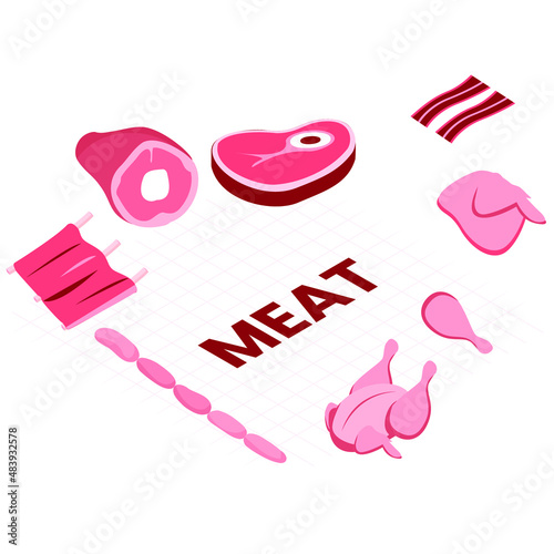 Meat products isometric 3d vector concept for banner, website, illustration, landing page, flyer, etc.