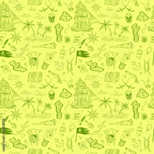 Pirate doodle elements seamless pattern. Vector illustration.