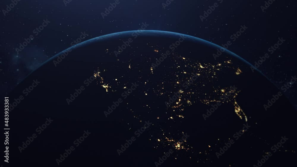 Top view of planet earth from space focusing on America. Sunrise and sunset over the American continent on the globe. Day to night concept. Change or control climate. High resolution animation