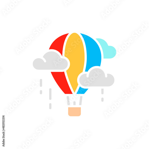 Vector air balloon, aerostat, dirigible white line icon.