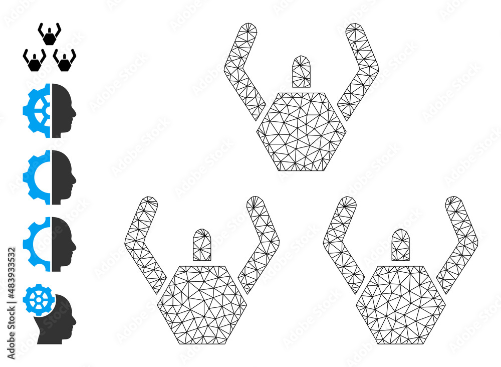 Vector microrobots mesh icon structure. Abstract flat mesh microrobots, designed with flat mesh. Mesh carcass microrobots icon image in lowpoly style with structured linear items and other objects. Vector microrobots mesh icon structure. Abstract flat mesh microrobots, designed with flat mesh. Mesh carcass microrobots icon image in lowpoly style with structured linear items and other objects.