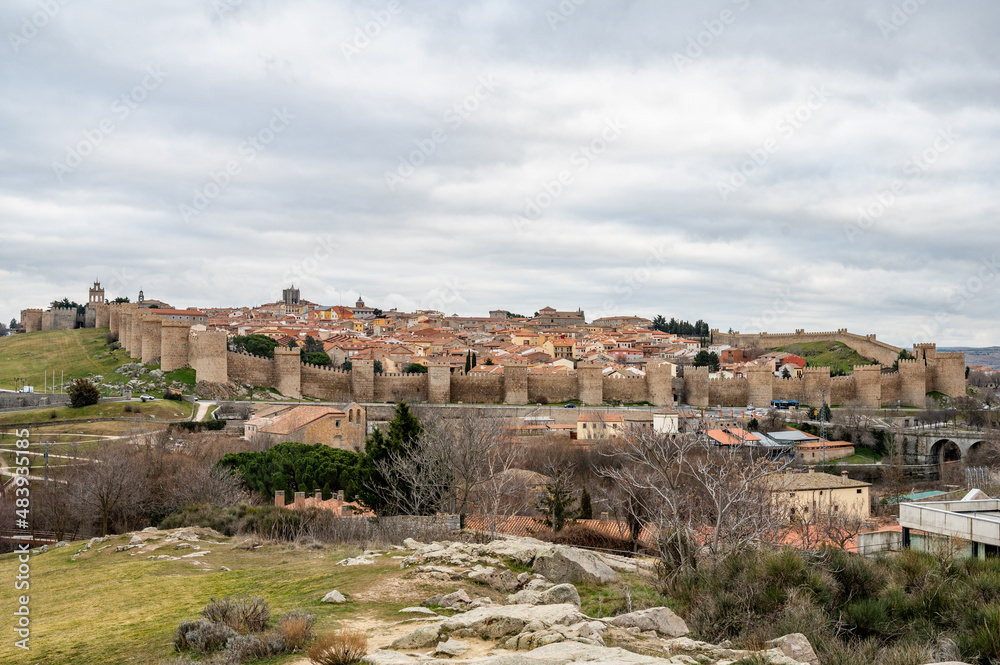 Landscape of the city of Avila surrounded by its UNESCO World Heritage city wall.