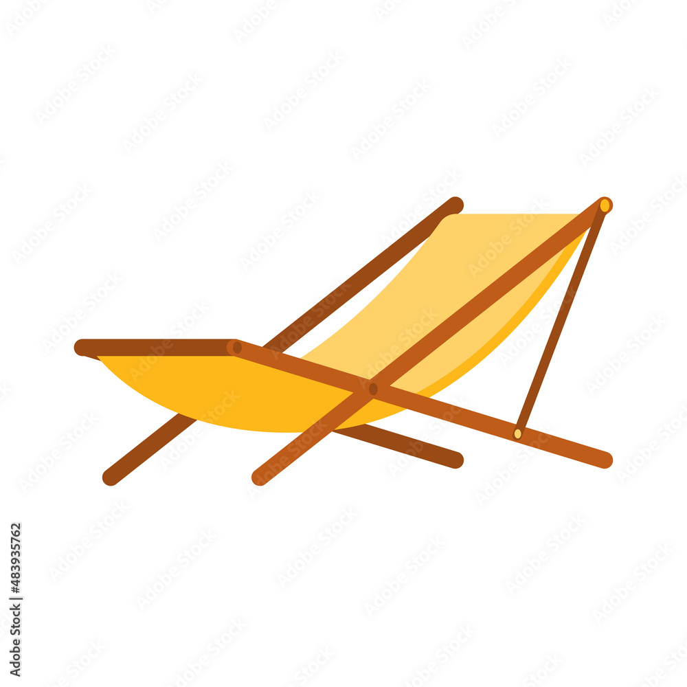 Yellow tissue chaise longue or hammock chair for summer outdoor relaxation sunbathing isometric vector illustration. Comfortable furniture for relaxing at beach, garden, backyard or resort vacation