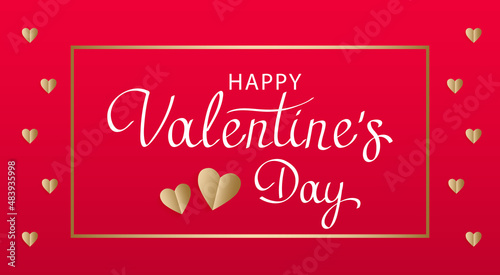 Happy Valentine's Day text, handwritten typographic poster on red background.